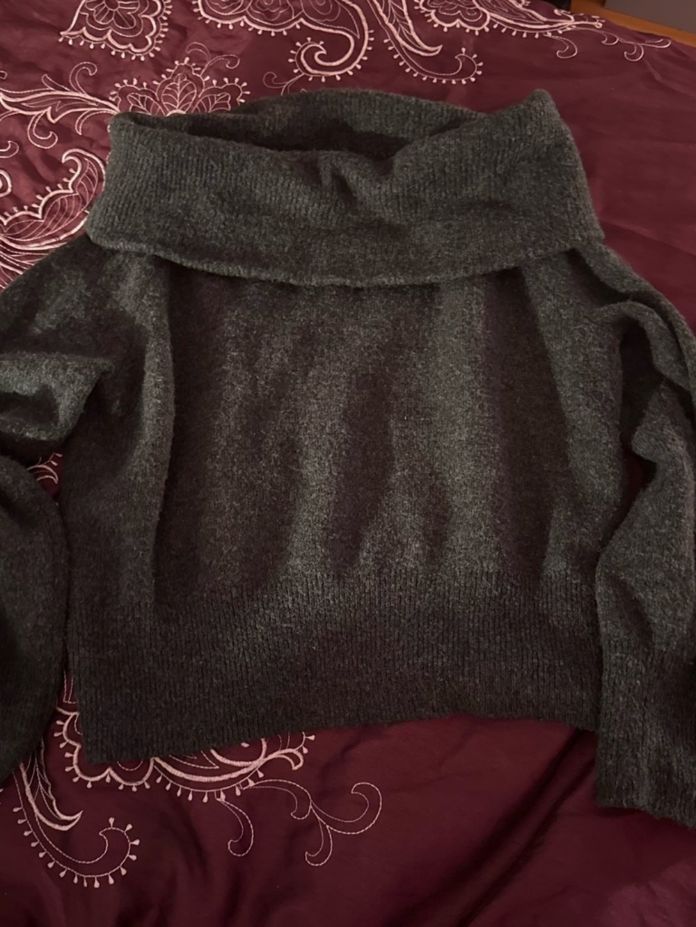 Off the shoulders dark grey sweater